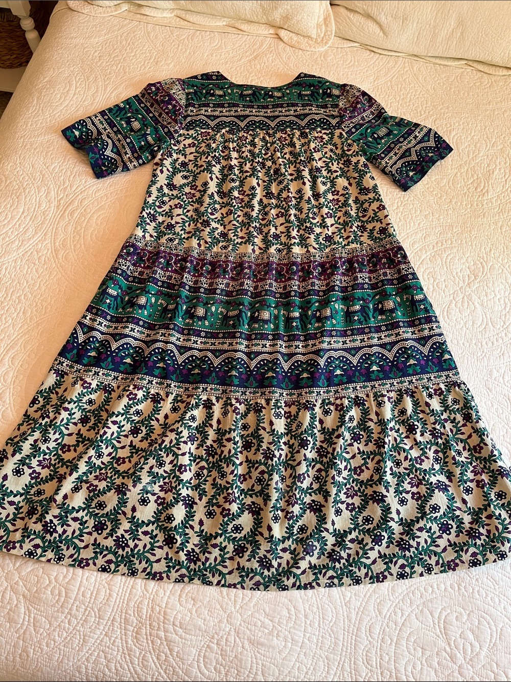 Cotton Tiered Muumuu Dress Long Pockets Womens Large Floral Elephant Print Boho - Picture 10 of 16